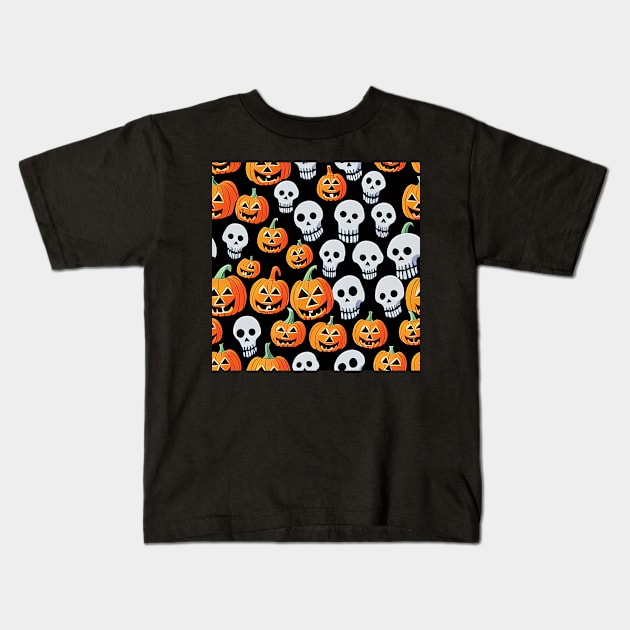 Spooky Halloween cartoon pattern art 9 regular grid Kids T-Shirt by KoolArtDistrict